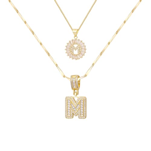 Gold/Silver Letter Necklace for Women,14K Gold Plated Initial Necklaces,Personalized Custom Name Jewelry,Initials Pendent Necklace for Couple,2PCS Trendy Dainty Bling Necklace for Birthdays Christmas