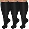 3 Pack Wide Calf Compression Socks for Women 
Men, Plus Size Knee High Stocking for Circulation Support, Black L/XL