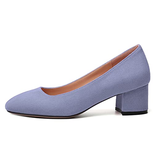 MERRORI Womens Casual Slip On Office Solid Square Toe Suede Chunky Low Heel Pumps Shoes 2 Inch2