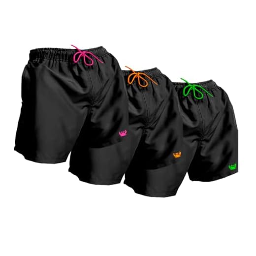 Kit 3 Shorts Moda Praia Lisos Tactel Masculinos Cordão Neon Relaxado (G, Preto(Verde, Laranja E Rosa))