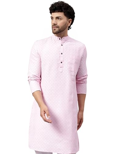 Image of LATEST CHIKAN Men's Checkered Cotton Blend Straight Kurta