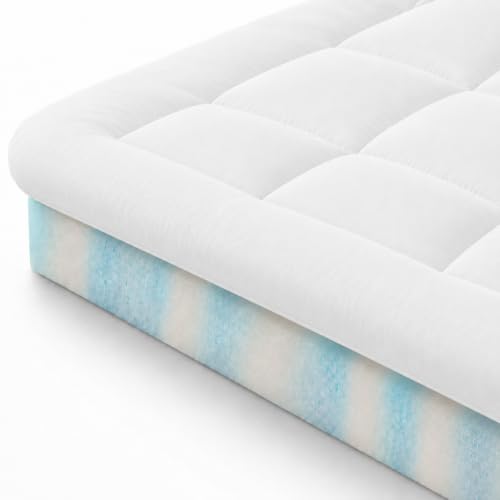 Zinus Topper matrimoniale 160x190 cm, 10 cm, memory foam gel rinfrescante | A due strati, morbido e traspirante con 4 elastici angolari