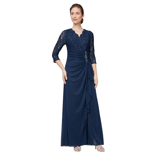 Image of Alex Evenings Womens Long Lace Top Empire Waist Dress