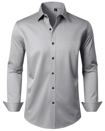 Alimens & Gentle Mens Grey Dress Shirt Long Sleeve Stretch