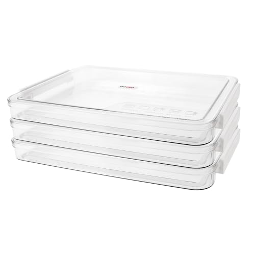LOYORTY 3 Pack A4 File Portable Project Case with Lids, Clear Plastic Stackable File Box, Documents Storage Containers for Organizing Document, Craft, Art School Supplies (14.2 x 9.1 x 1.4 in)