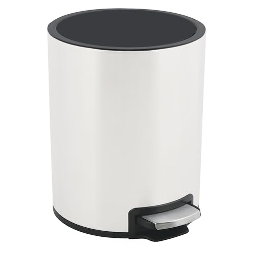 Spirella - Fußabfallbehälter Edelstahl RIKU - Modernes und Elegantes Design - Herausnehmbarer Inneneimer aus Recyclingkunststoff - Rutschfester Sockel - Matt Weiß - 3L