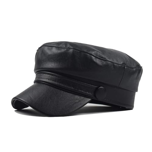 LiuliuBull Gorras Militares Unisex de Piel sintética, de Estilo Marinero, for Primavera y otoño, for Hombre y Mujer, Color Negro y Gris, con Parte Superior Plana, for capitán, Viaje y cadete