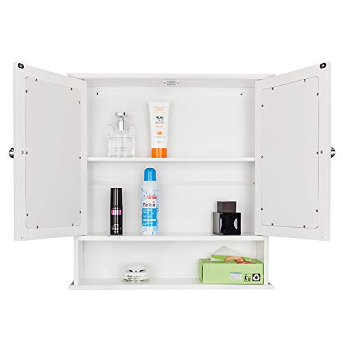 Eblse Bathroom Cabinet, Wall Mount Storage Cabinet With Double Mirror Doors, Adjustable Shelf Wood Medicine Cabinet #TOP4