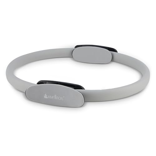 Wellrox Pilates Ring and Carrying Bag- Lightweight Magic Circle Yoga Ring- Core, Thigh and Arm Exerciser for Yoga, Pilates, Strength Training (15 inches, Grey)