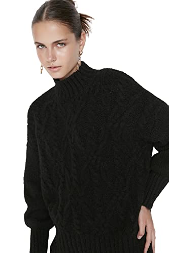 Trendyol Women's Turtleneck Plain Regular Sweater Sweatshirt, Black, L UK