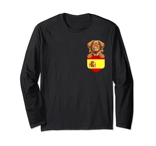 Spain Flag Duck Tolling Retrievers Dog In Pocket Long Sleeve T-Shirt, Black