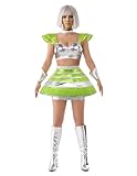 Spooktacular Creations Halloween 5 Pcs Space Cadet Costume Women, Alien Dress with Robot and Top Skirt for Cosplay Party (Small)