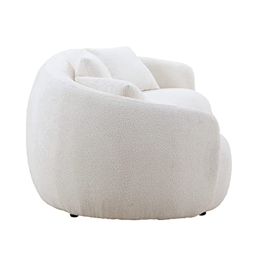 Image of KEIKI 94 inch Boucle Half Moon Curved Sectional Sofa with 3 Throw Pillows, Modern Style 4-Seater Teddy Fleece Leisure Couch with Curved Backrest, Easy Assembly, for Apartment, Living Room, Bedroom, Whtie