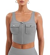 YEOREO CoreFlex Workout Tank Tops for Women U Neck Zip Up Crop Top Sleeveless Athletic Yoga Camis...