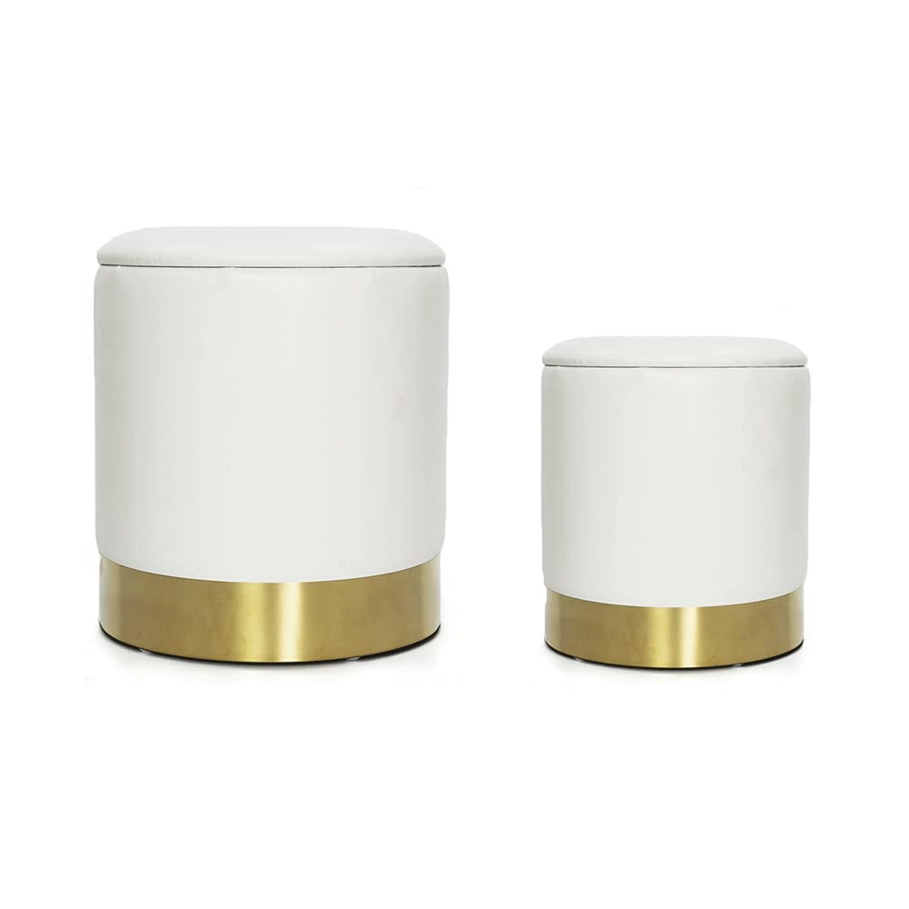 YYW HOME White Leather Ottoman with Storage - Faux Leather Storage Ottoman for Living Room Ottoman with Storage, Vanity Chair for Bedroom,White Ottoman Seat,Pack of 2(White)