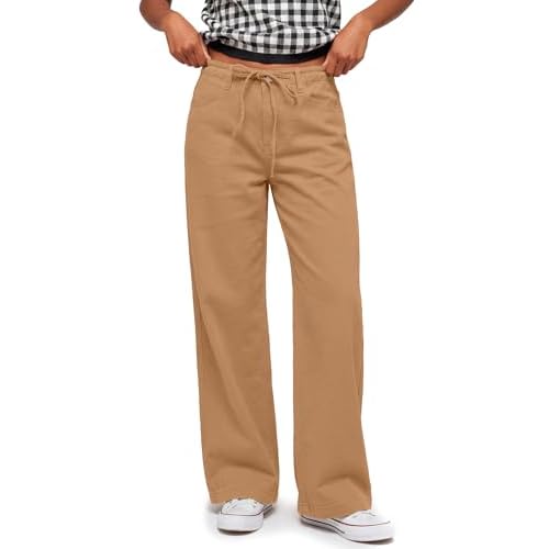 Rapbin Wide Leg Pants for Women Chino Low Rise Y2K Trousers with Belt Loop Drawstring Deep Pockets Spring 2026