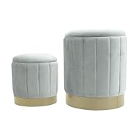 Set 2 Pouf Contenitore Blu Velluto - Poggiapiedi O Sgabello, Con Base In Ferro, 44x35x35 Cm - Foto 8