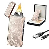 GADATOP Elektrisches Feuerzeug, Lichtbogen, Plasma-Feuerzeug, flammenlos, wiederaufladbar, USB-C-Feuerzeuge (Imperial Dragon Gold)