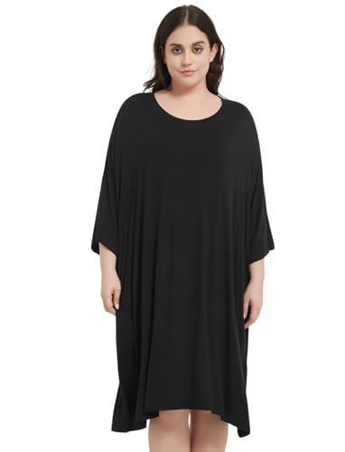 KFUBUO Oversized Pajamas Dress Shirts for Women Plus Size Nightgowns Sleep T Black Sleepwear With Pocket Fit Maternity Fit S-5XL