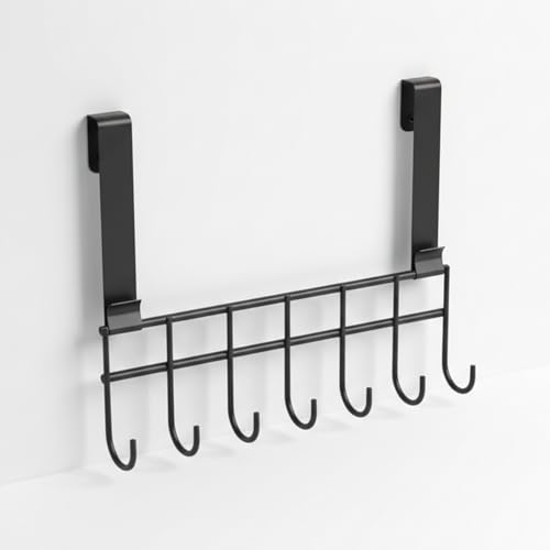 Image of Zureni Over The Door Hook Hanger Removable No Drill Heavy Duty Organizer for Hanging Towel Clothes Coat (Pack of 1, 7 Hooks, Black)
