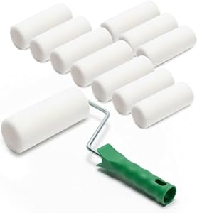 ToolSpace 10x Lackierwalze 11cm mit Griff Superfein Schaumstoffrolle 50 kg/m³ Schaumstoff Dichte Lacke Lasur Acryl Lösungsmittelbeständig Nicht-Aggressive Malerrolle Lackrolle Feinarbeiten Türen Möbel