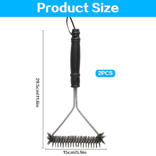 2 STK 360° Dreieckige Edelstahl-Reinigungsbürste - 30cm für Holzkohle- und Kugelgrill - Drahtbürste Zubehör