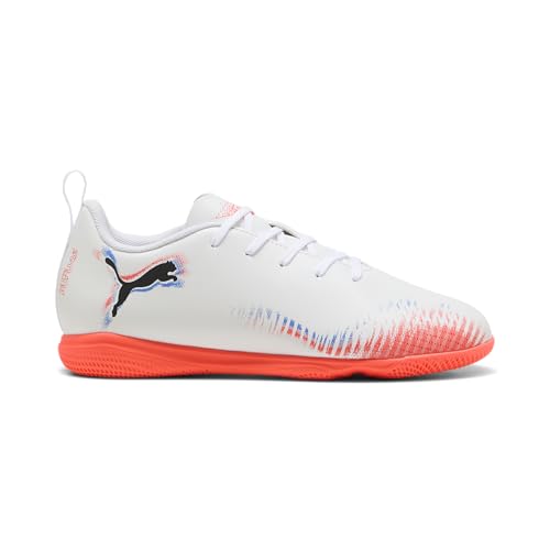Puma Unisex-Child Future Play Indoor Training Soccer Shoes, White-Black-Glowing Red AH25, Big Kid 4.5 - image 3