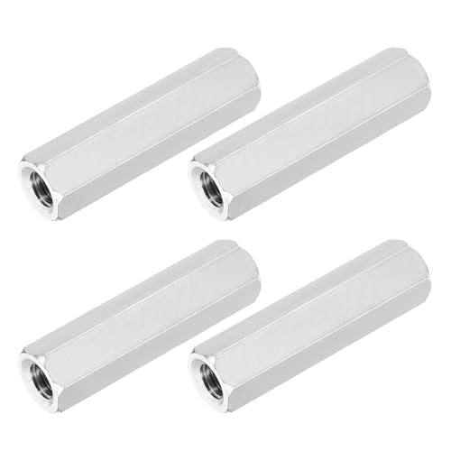 sourcing map 4 tuercas de acoplamiento UNC de 1/10.2 cm-20, 40 mm de longitud, tuerca acopladora de varilla hexagonal de acero inoxidable 304 con rosca parcial (15 mm de profundidad en cada extremo