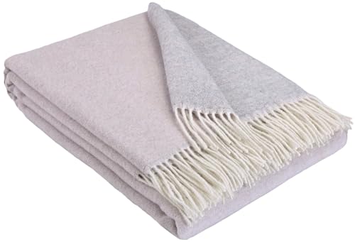STTS International Kaschmir Decke Wolldecke Wohndecke 100% Merinowolle - Kaschmir - Mix 140 x 200 cm sehr weiches Plaid Kuscheldecke Faro (Rosa-Hellgrau (Double face))
