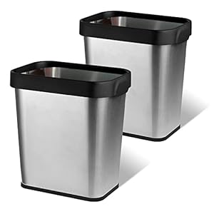 2Pack Stainless Steel Trash Can 3 Gallon, Open Top Trash Can, 6″ x 11″ x 13″, Rectangle Trash Can Kitchen – Slim and Narrow, Small Trash Can No Lid for Kitchen, Bathroom, Living Room, Office