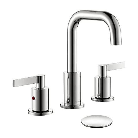 TimeArrow Chrome 8 Inch Widespread Bathroom Sink Faucet 3 Holes with Drain Assembly, High Arc Modern Two Handle Bathroom Vanity Lavatory Faucet with Brass 360° Swivel Spout, TAF288S-CP Cover