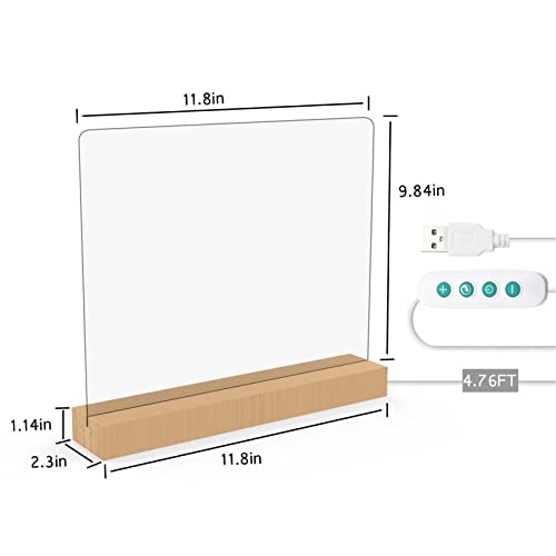 Shooffice Acrylic Dry Erase Board With Light, 11.8 X 9.8" Acrylic Whiteboard With Stand For Desk, Acrylic Memo Tablet With 4 Markers For Office Home School, Color Changeing With 8 Lighting Modes #TOP3