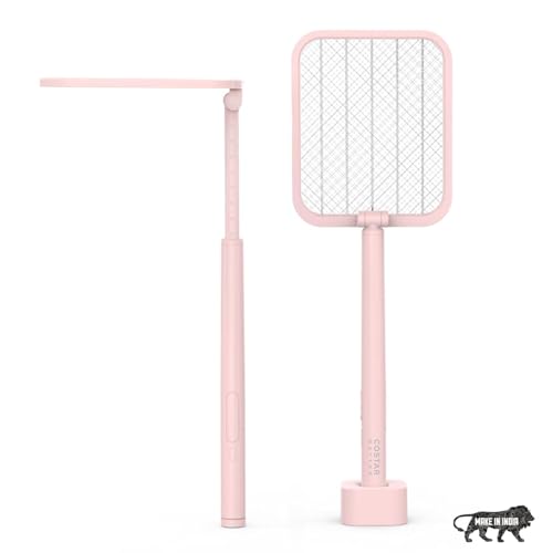 Image of CostarMatter 3500V Foldable Electric Mosquito Bat - UV Purple Light, Rechargeable Handheld Extendable Electric Fly Swatter Up to 78CM, 1200mAh Lithium-ion Battery Mosquito Killer Lamp for Home (Pink)