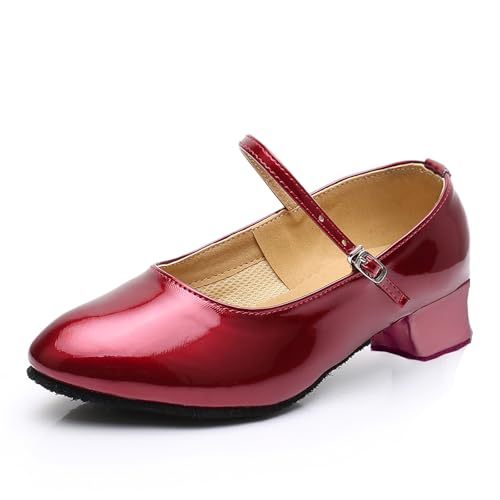 SWDZM Girls Ballroom Dance Shoes Closed Toe Latin Salsa Tango Practice Shoes Low Heel for Kid Toddler