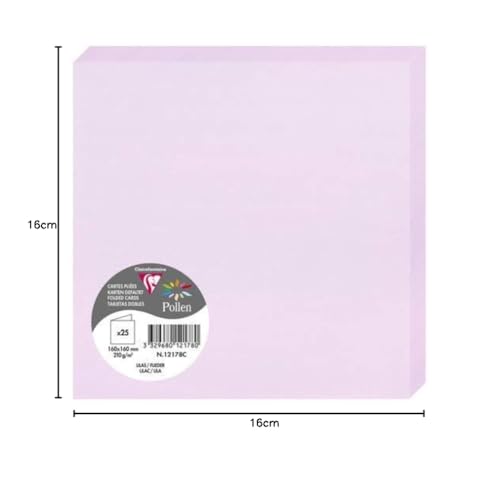Clairefontaine 12178C Pack of 25 Double Cards Square Format 16x16cm 210gsm Lilac colour Invitation Correspondence Cards Pollen Range Smooth Premium Paper - Image 3