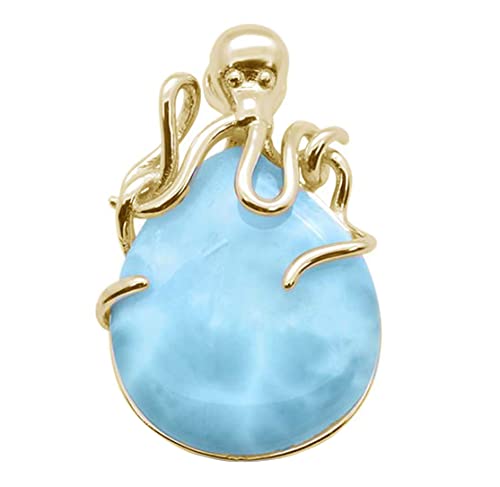 CloseoutWarehouse Larimar Oval Hanging Octopus Pendant Sterling Silver