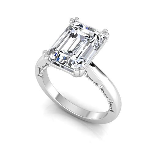 3.10 Carat Emerald Cut Lab Grown Diamond (3 Ct, F, VS1) IGI Certified 14K Gold Milgrain Solitaire Engagement Wedding Ring for Womens