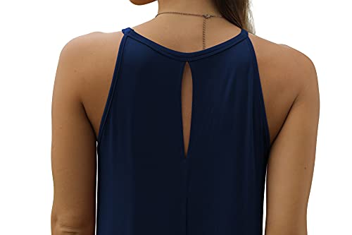 Grecerelle Women's Summer Loose Side Slit Halter Fashion Maxi Dress Navy Blue-Large #TOP4