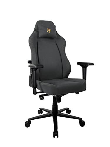 Arozzi Primo Premium Woven Fabric Gaming Chair Office Chair With High Backrest Recliner Swivel Tilt Rocker 4D Armrests Neck Pillow Built-In Lumbar Adjustment Height - Dark Grey With Gold Accent #TOP2