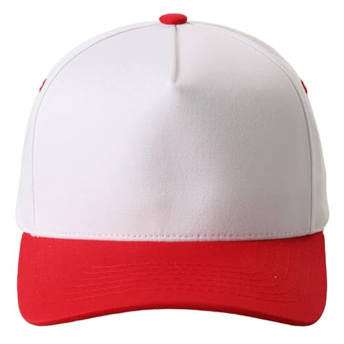 MIRMARU Blank 5 Panel Trucker Hat Adjustable Snapback Baseball Cap with Various Styles for Men and Women. (US, Alpha, One Size, Color Pop Button Two-Tone, Red)