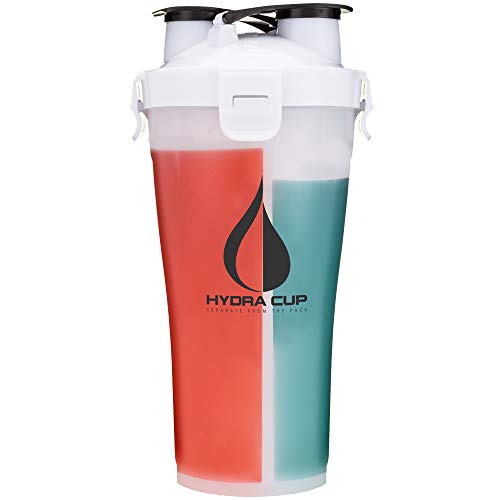 Hydra Cup - 36oz High Performance Dual Shaker Bottle,14oz + 22oz, Leak Proof, Awesome Colors, Patented PRE + Protein Shaker Cup, Save Time & Be Prepared (Pack of 1, Everest White) Hydra Cup - 36oz High Performance Dual Shaker Bottle,14oz + 22oz, Leak Proof, Awesome Colors, Patented PRE + Protein Shaker Cup, Save Time & Be Prepared (Pack of 1, Everest White)