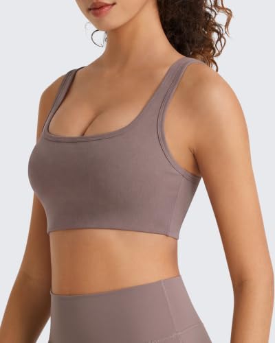 Image of G4Free BareFeel Square Neck Sports Bra Padded for Women - Strappy Y Back Crop Tank Tops Workout Camisole