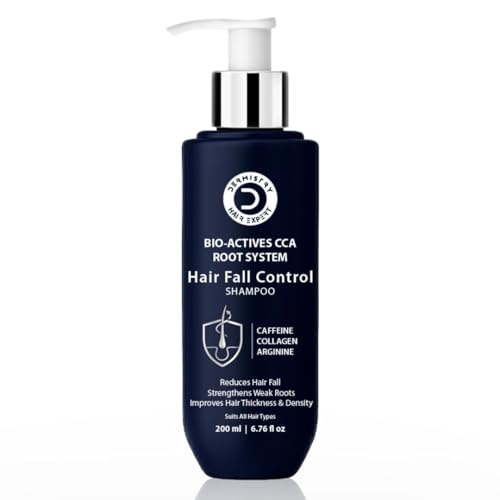 Image of Dermistry Caffeine Collagen Arginine Hair Fall Control Shampoo Strengthens Weak Roots Improves Hair Thickness Density & Reduces Breakage for Dry Frizzy Curly All Hair Types Men Women 200ml