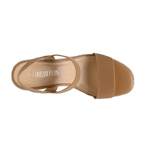 DREAM PAIRS DREAM PAIRS Womens Open Toe Espadrilles Dressy Platform Sandals Slip on Elastic Ankle Strap Wedges Sandals SDPW222W Camel Size 10
