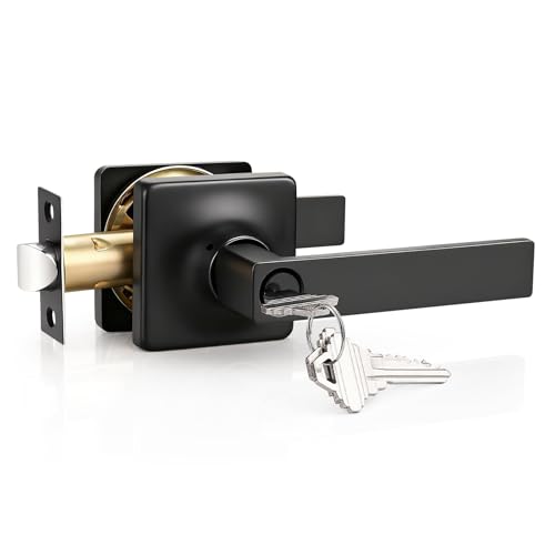 Image of GOBEKOR Keyed Alike Entry Door Handles with Lock and Keys, Matte Black Entry Door Lock Sets for Exterior & Interior Doors, Reversible Door Levers for Office & Home, 1 Pack