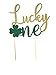 1 pc Lucky One Shamrock Clover St Patrick Theme Green Gold Glitter Cake Topper for first Birthday Baby girl boy cake smash