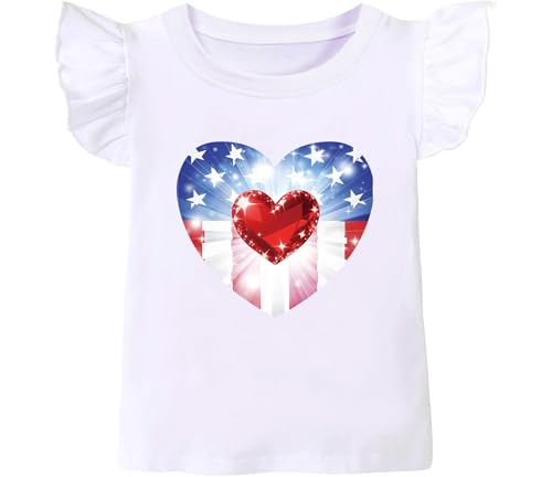 Image of Tkria July 4th Tank Top Girl Toddler 4th of July Shirt Baby Girl American Flag Shirt USA Ruffle Tee Girl Patriotic Outfit