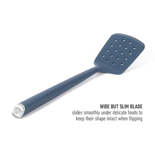 Image of Calphalon Edge Silicone Slotted Turner, Flexible Silicone Slotted Spatula with Reinforced Core, Heat-Resistant Nonstick-Safe Turner for Draining, Navy