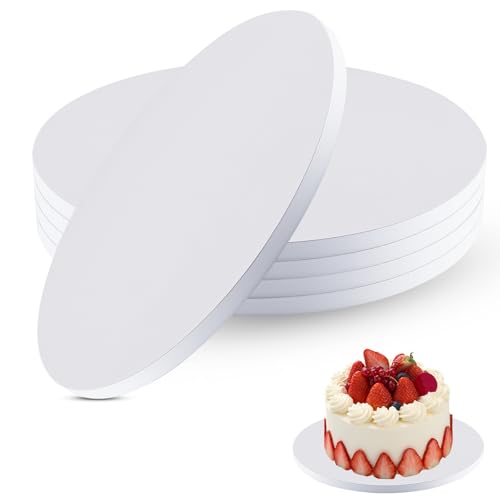 Foydream 6 Piezas Base para Tartas, Tablero de Pastel Redondo Base 30 cm x 12 mm Blanco Cake Board Reutilizable, para Pasteles y Postres