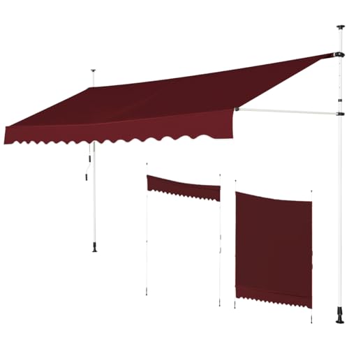 GOPLUS Klemmmarkise 300cm breit, Markise Balkon ohne Bohren, Markise mit Handkurbel, UV-beständig höhenverstellbar wasserabweisend, Sonnenschutz für Balkon Terrasse & Garten (Weinrot, 300cm)